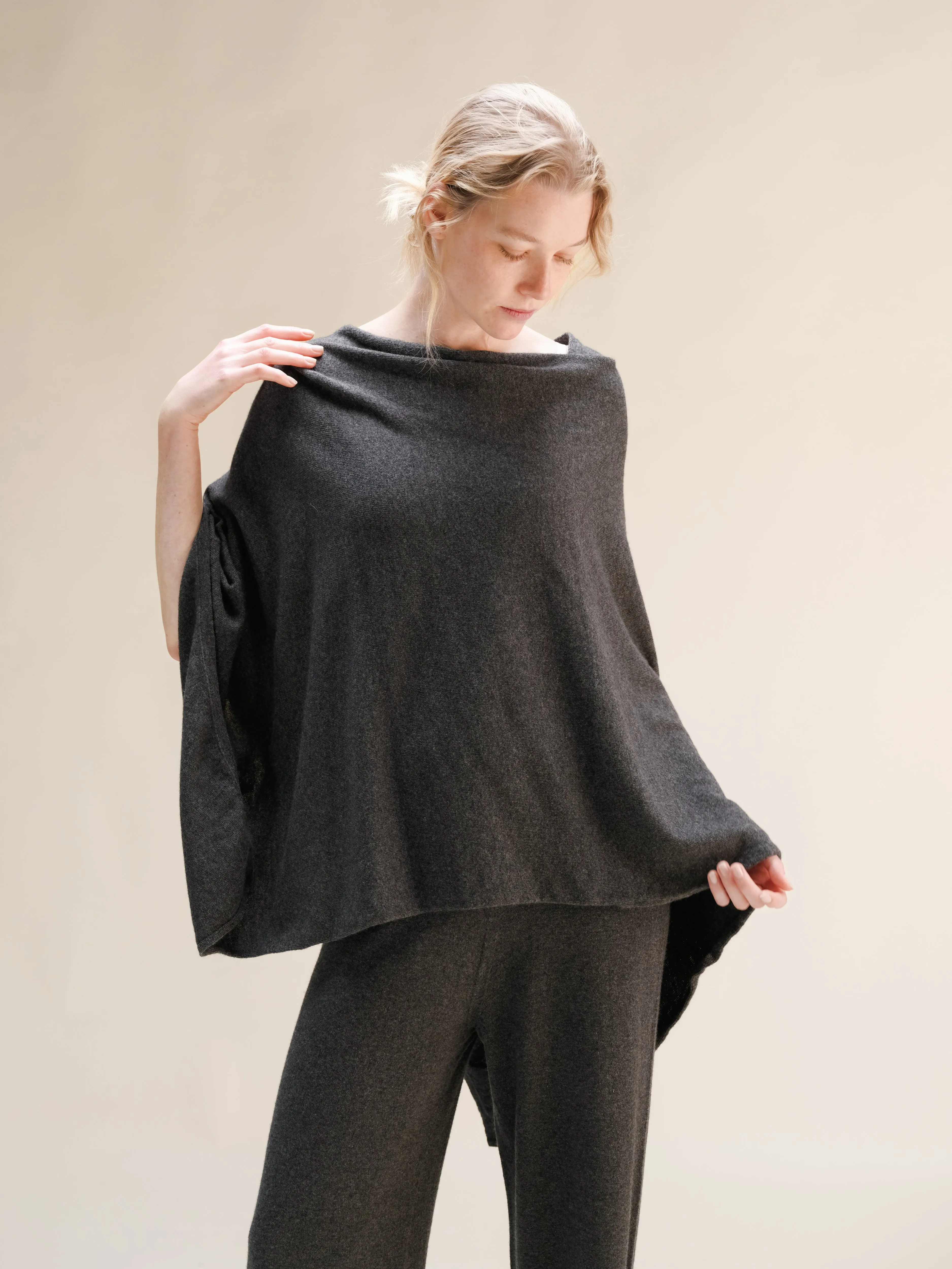 Cashmere Mix Asymmetric Poncho