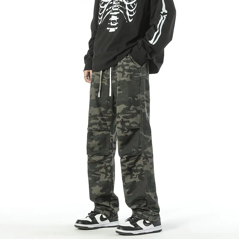 Casual Camouflage Straight Leg Drawstring Straight Leg Pants