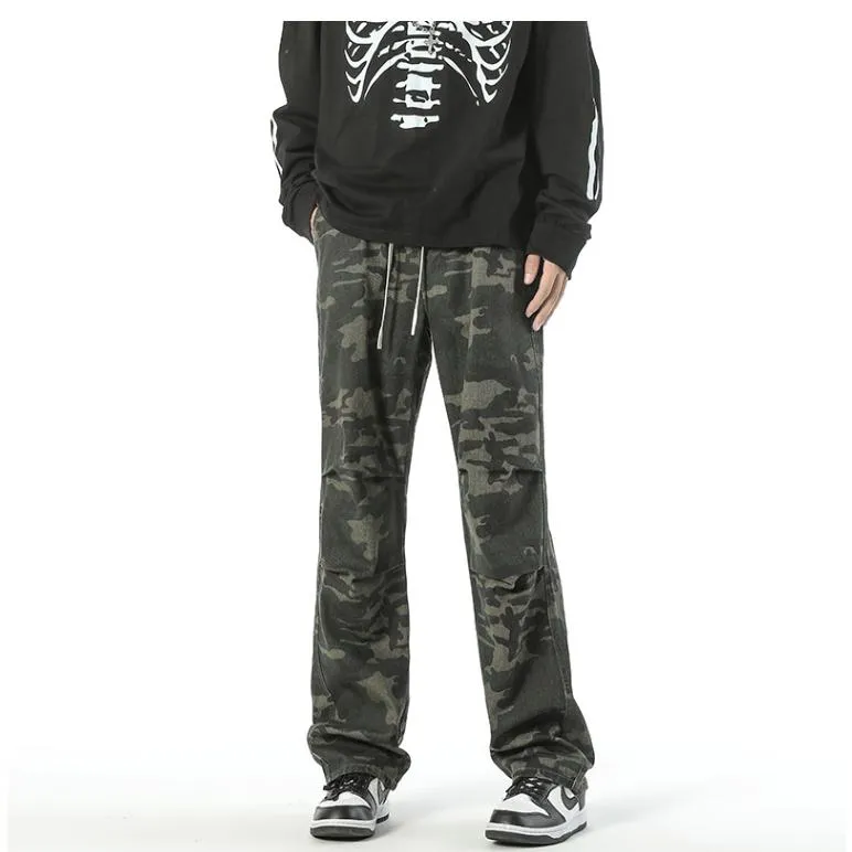 Casual Camouflage Straight Leg Drawstring Straight Leg Pants