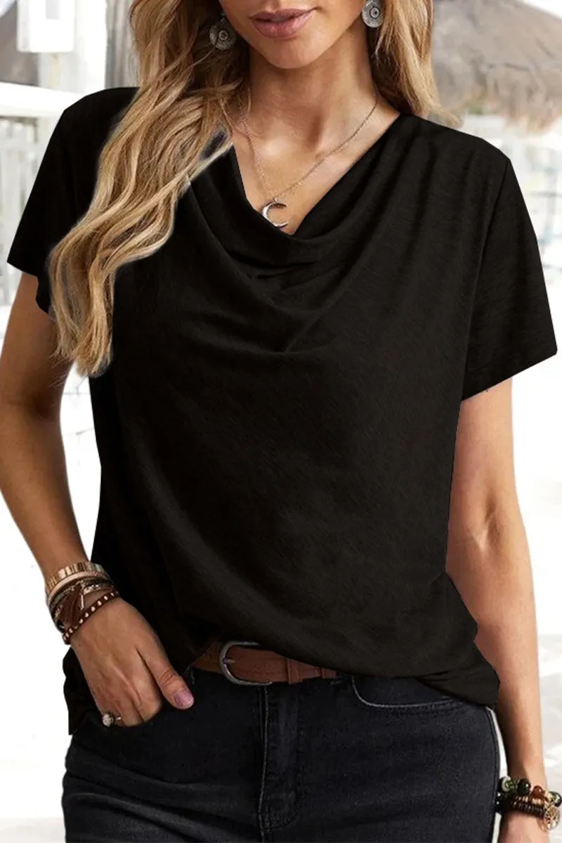 Casual Daily Solid Asymmetrical U Neck T-Shirts