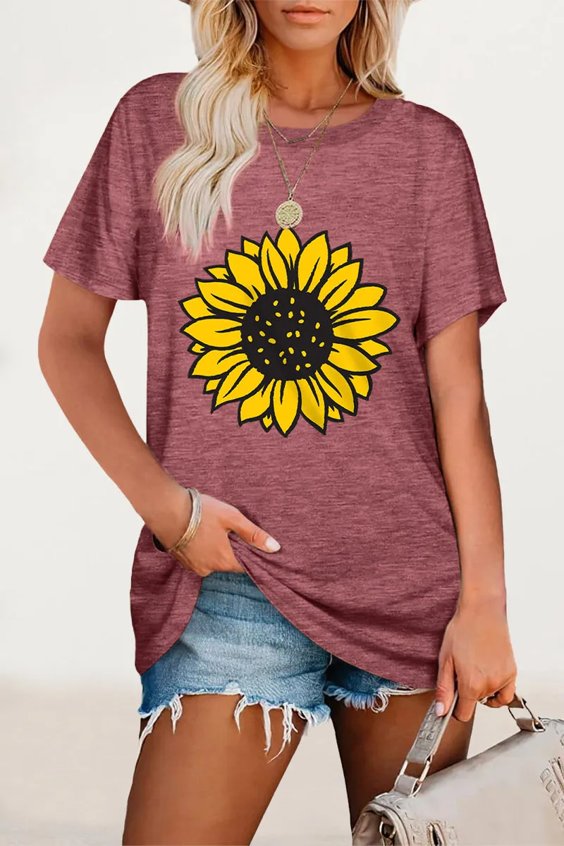 Casual Print Flowers O Neck T-Shirts