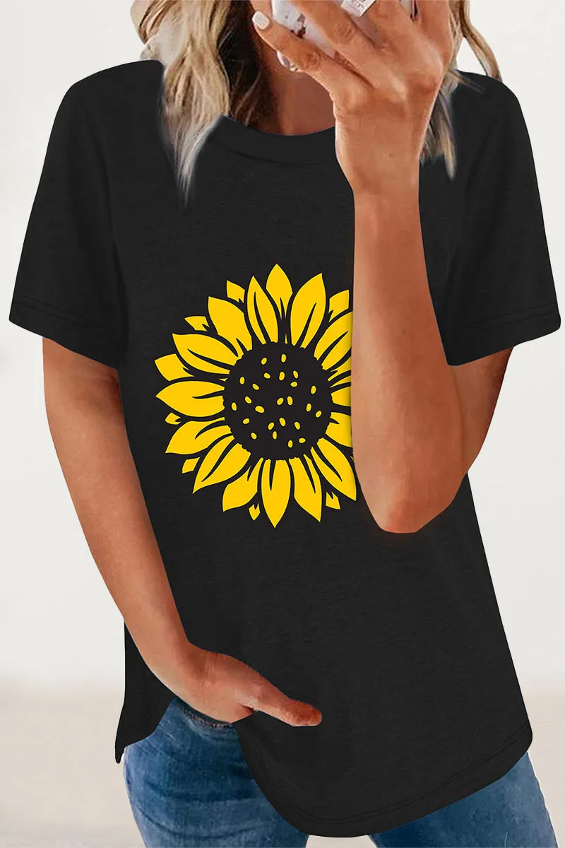 Casual Print Flowers O Neck T-Shirts