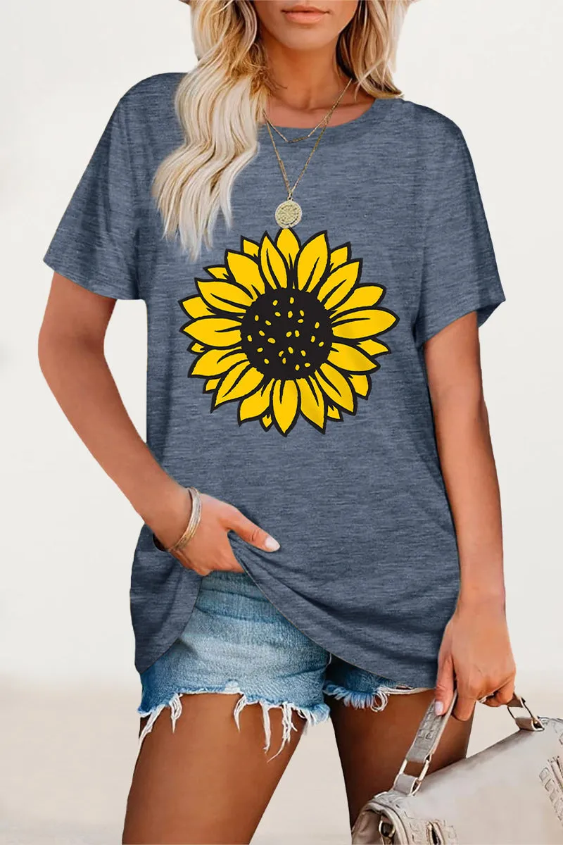 Casual Print Flowers O Neck T-Shirts