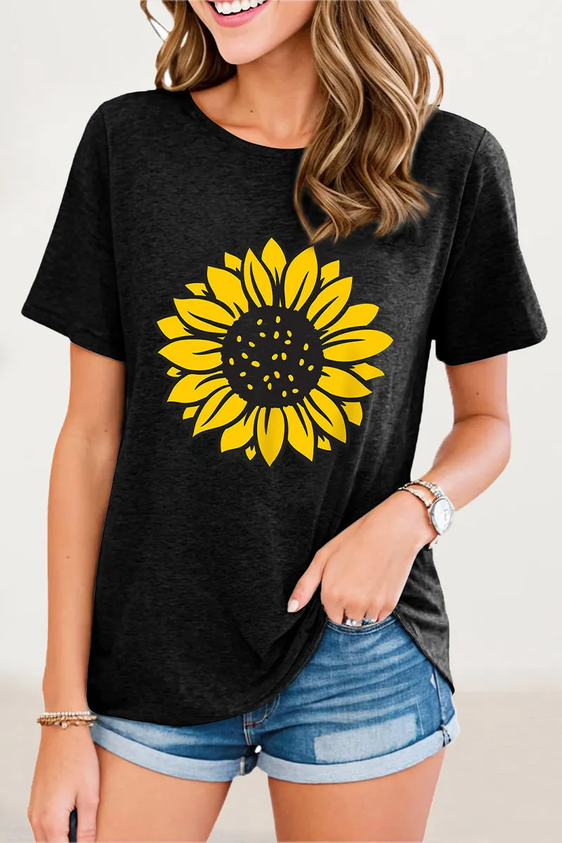 Casual Print Flowers O Neck T-Shirts