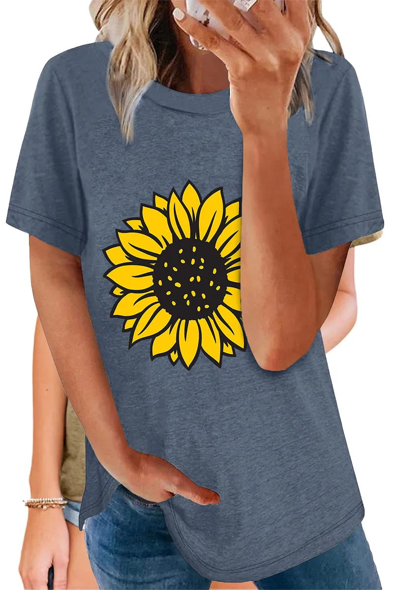 Casual Print Flowers O Neck T-Shirts