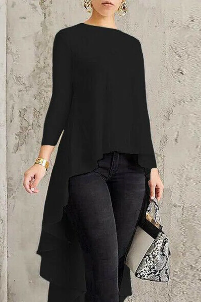 Casual Simplicity Solid Asymmetrical O Neck Tops