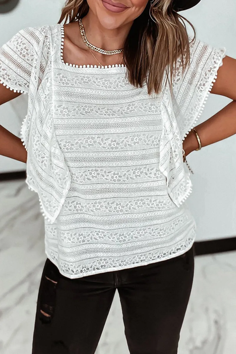 Casual Simplicity Solid Lace Hollowed Out O Neck Tops