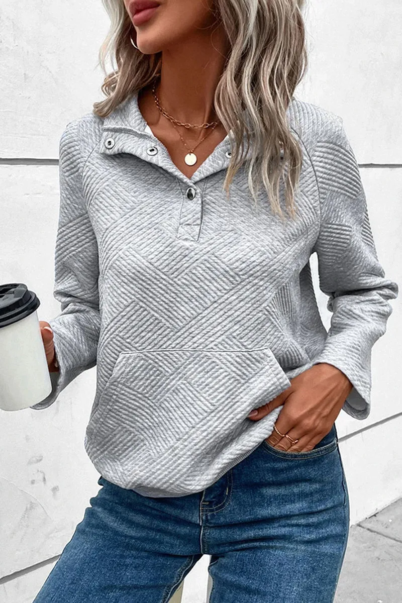 Casual Solid Buckle V Neck Tops