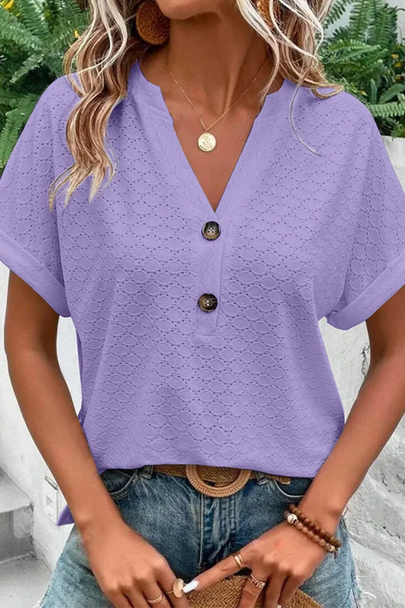 Casual Solid Buttons V Neck T-Shirts(10 Colors)