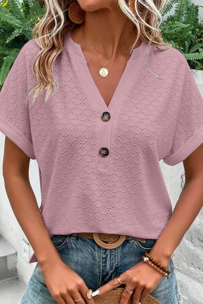 Casual Solid Buttons V Neck T-Shirts(10 Colors)