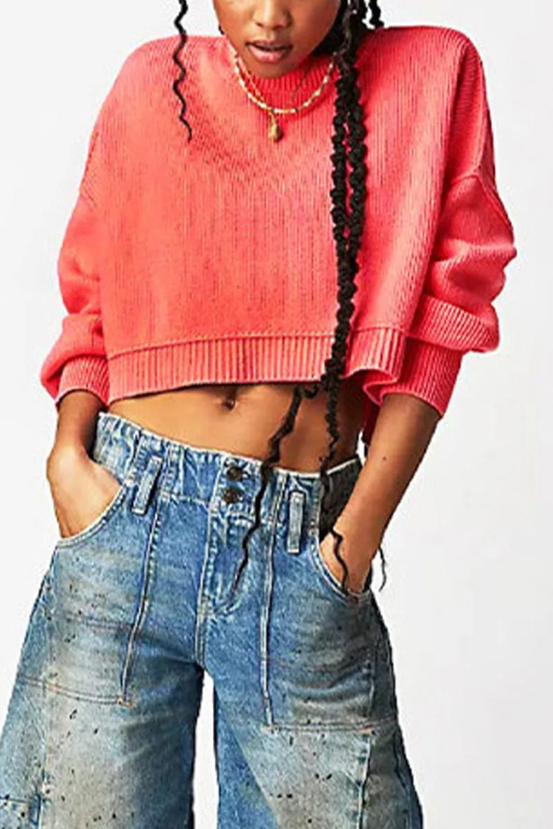 Casual Solid Patchwork O Neck Tops