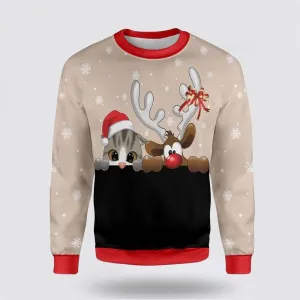 Cat And Reindeer Ugly Christmas Sweater For Men And Women, Best Gift For Christmas, Christmas Fashion Winter