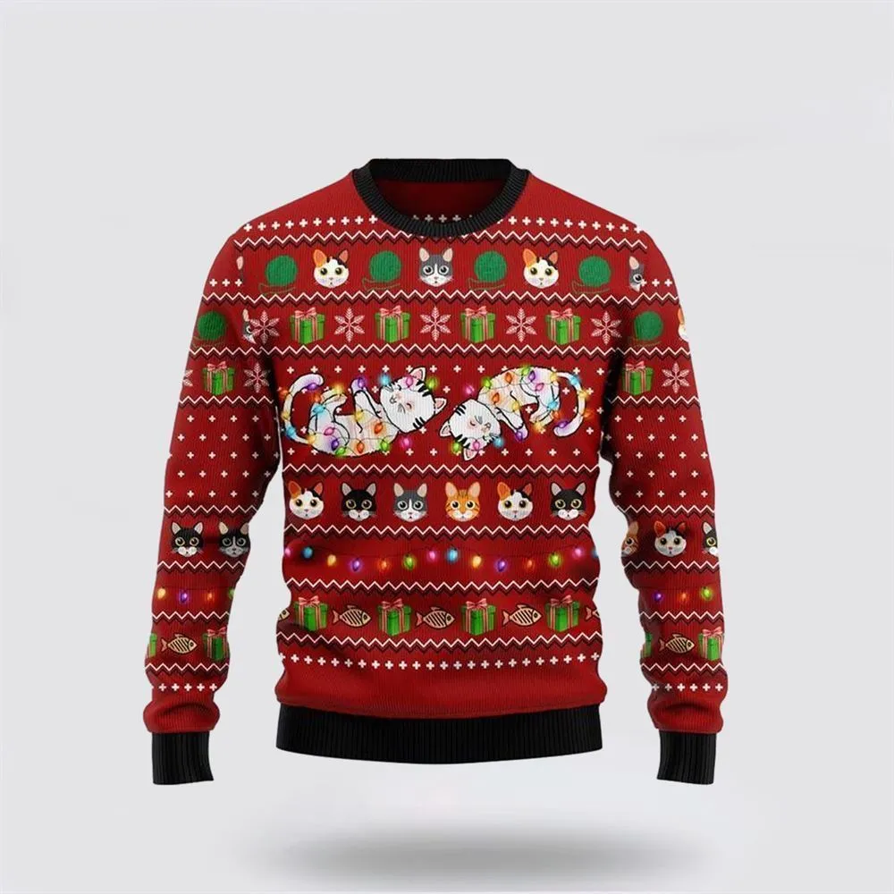 Cat Light Ugly Christmas Sweater For Men And Women, Best Gift For Christmas, Christmas Fashion Winter