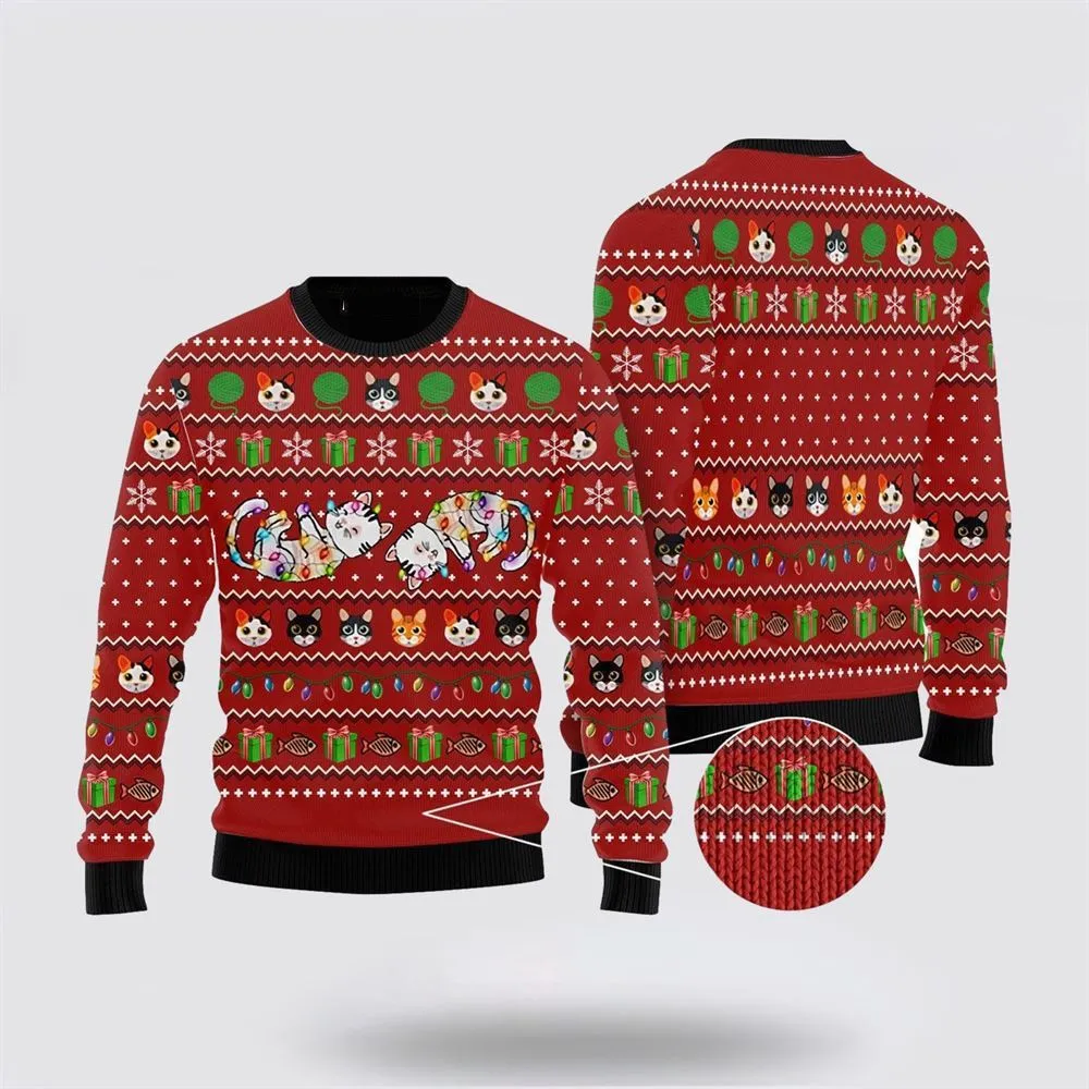 Cat Light Ugly Christmas Sweater For Men And Women, Best Gift For Christmas, Christmas Fashion Winter