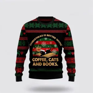 Christmas Better With Cat And Book Ugly Christmas Sweater For Men And Women, Best Gift For Christmas, Christmas Fashion Winter