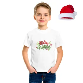 Christmas T-Shirt for Boys & Girls- Unisex with X-MAS Santa Claus Cap