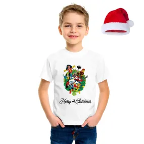 Christmas T-Shirt for Boys & Girls- Unisex with X-MAS Santa Claus Cap