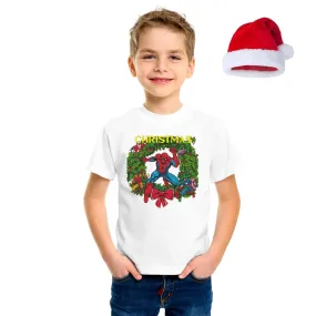 Christmas T-Shirt for Boys & Girls- Unisex with X-MAS Santa Claus Cap