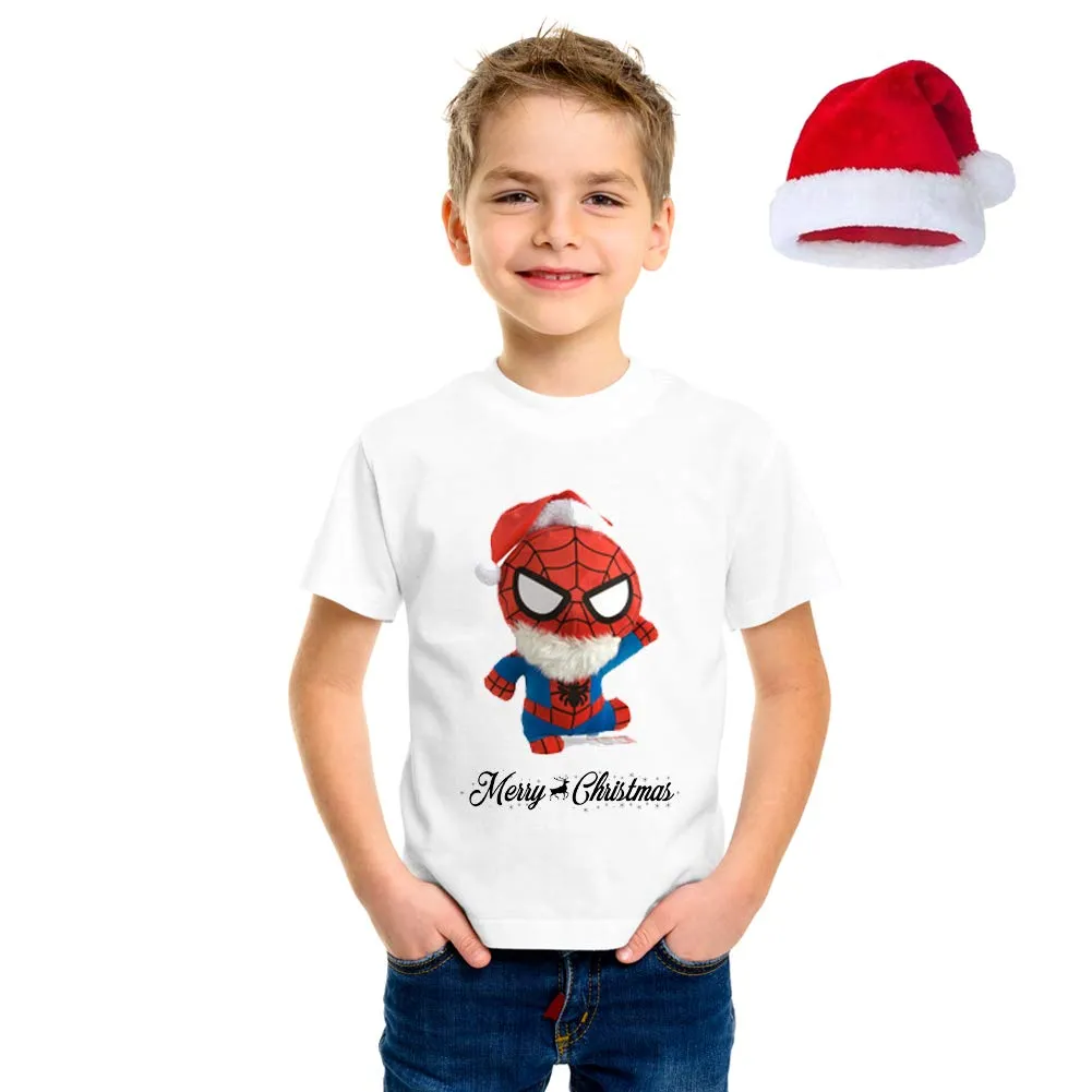 Christmas T-Shirt for Boys & Girls- Unisex with X-MAS Santa Claus Cap