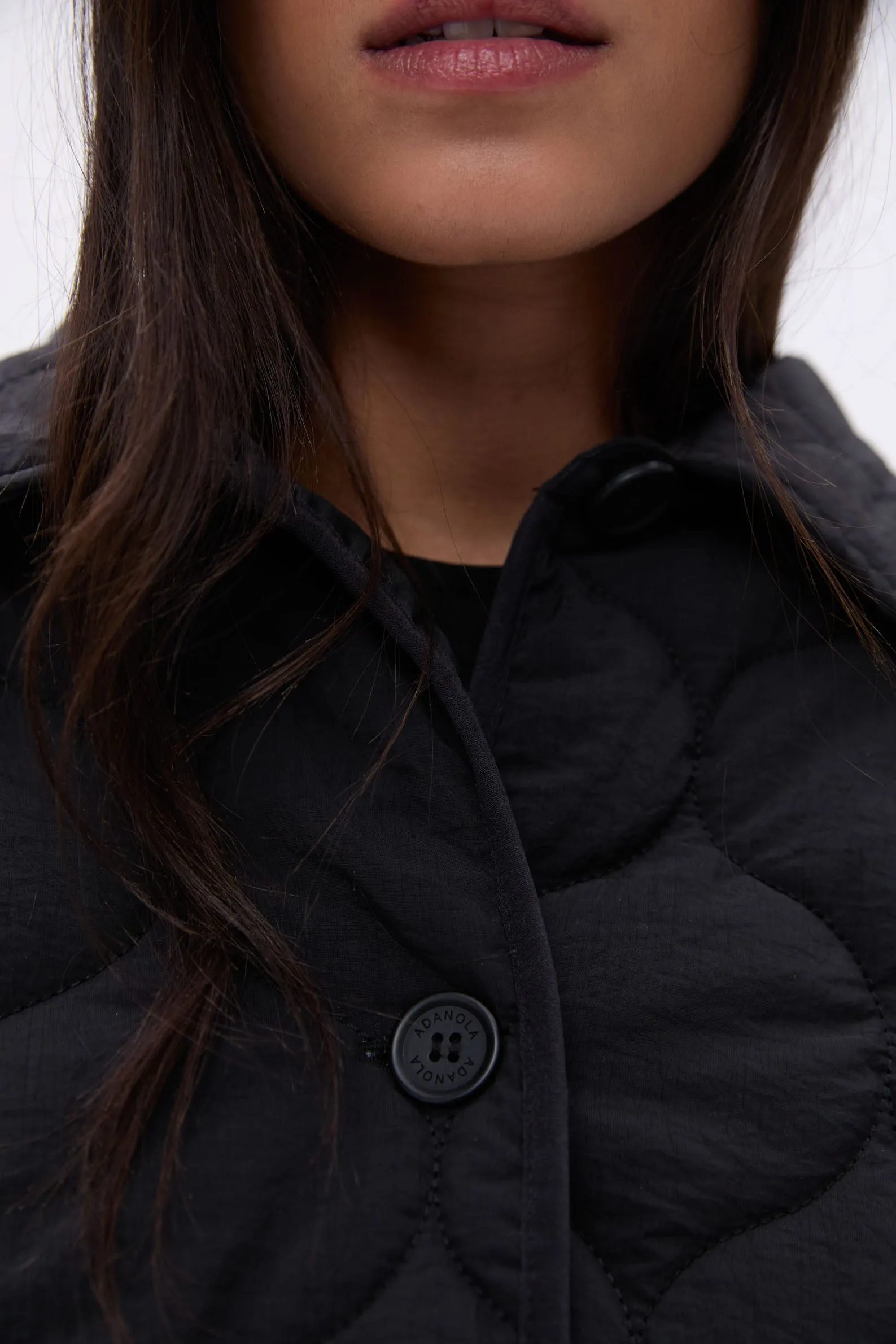 Collared Quilted Boxy Jacket - Black