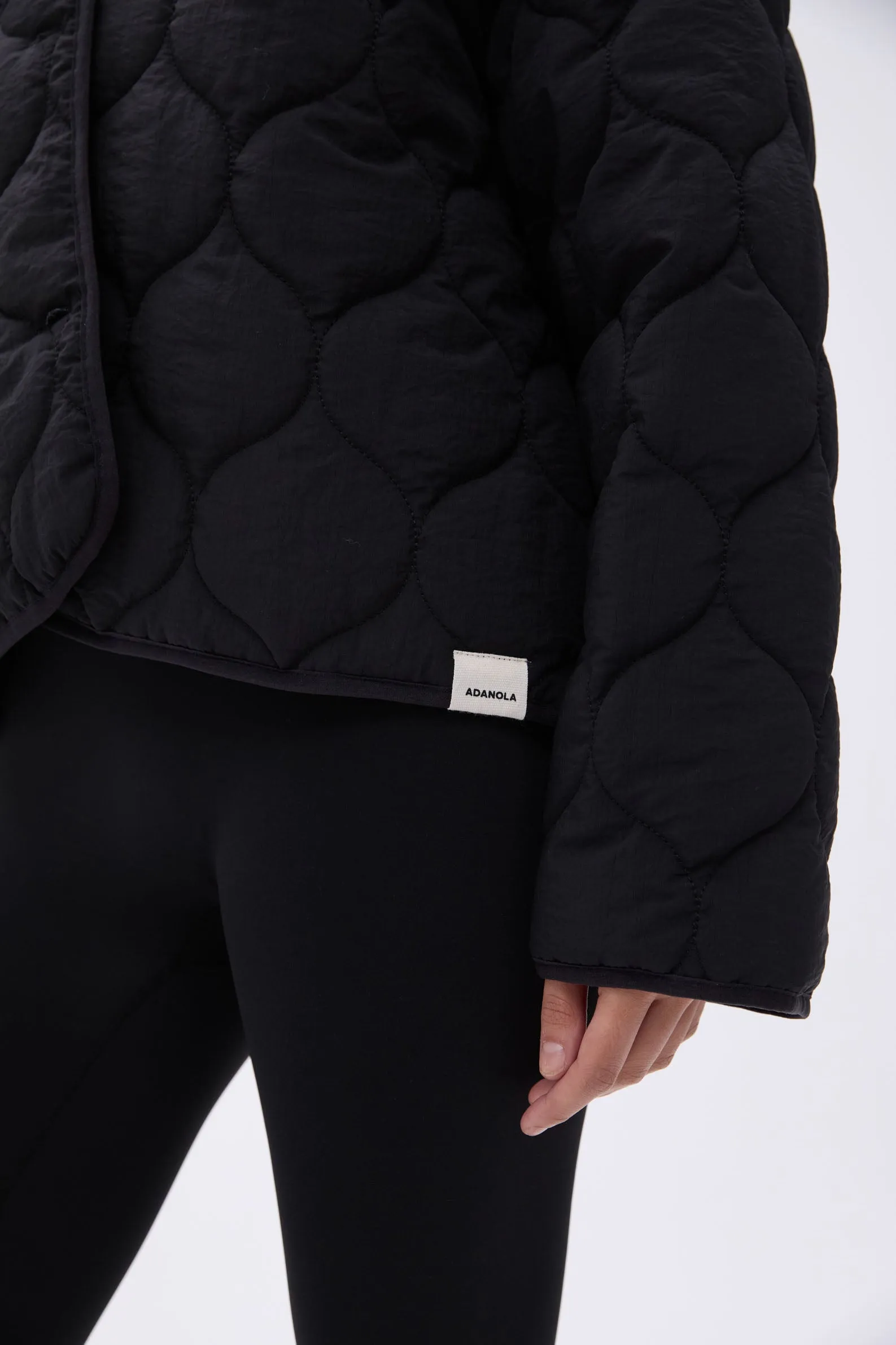 Collared Quilted Boxy Jacket - Black