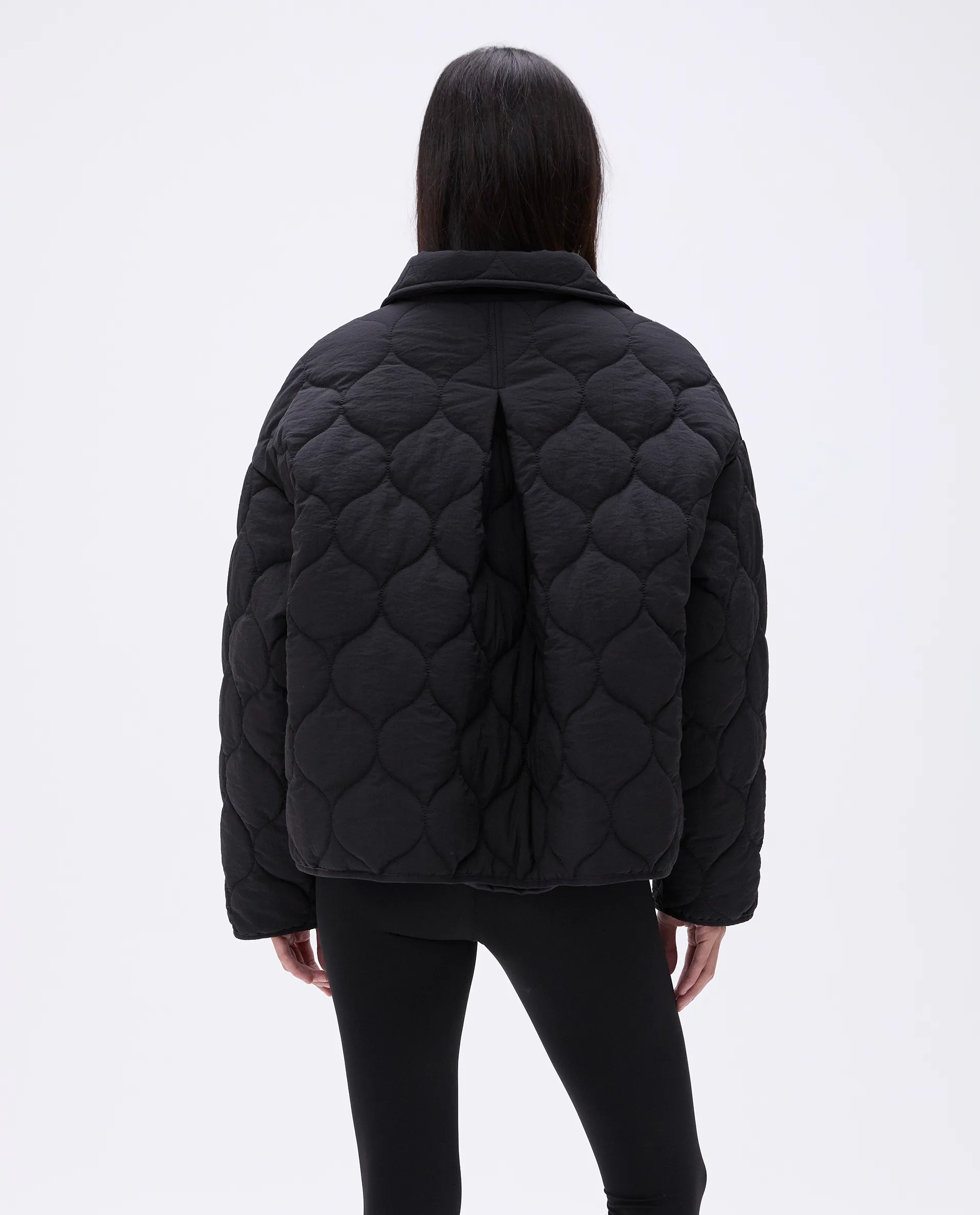 Collared Quilted Boxy Jacket - Black