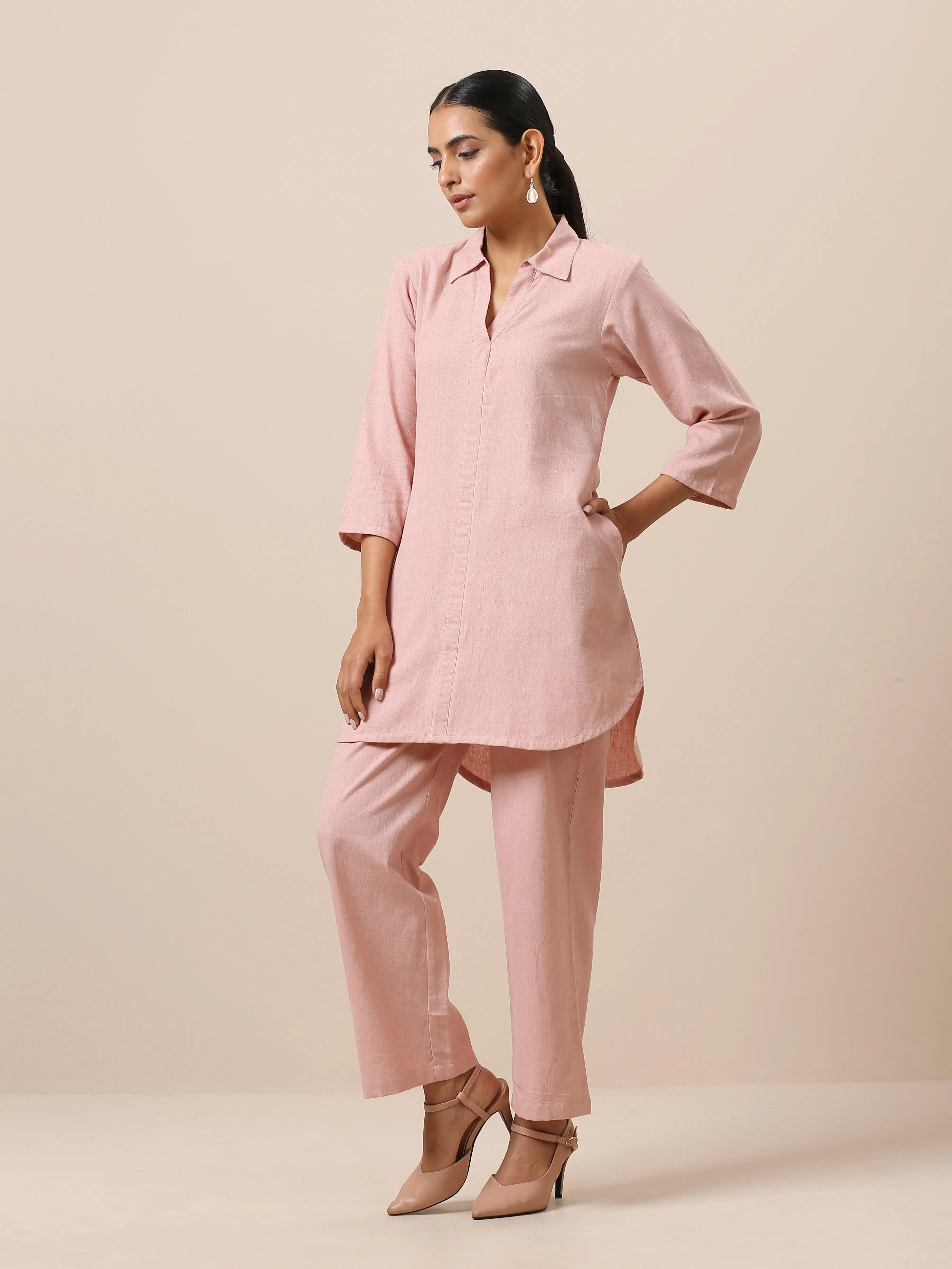 Cotton Rose Pink Collar Short Co-Ord Set