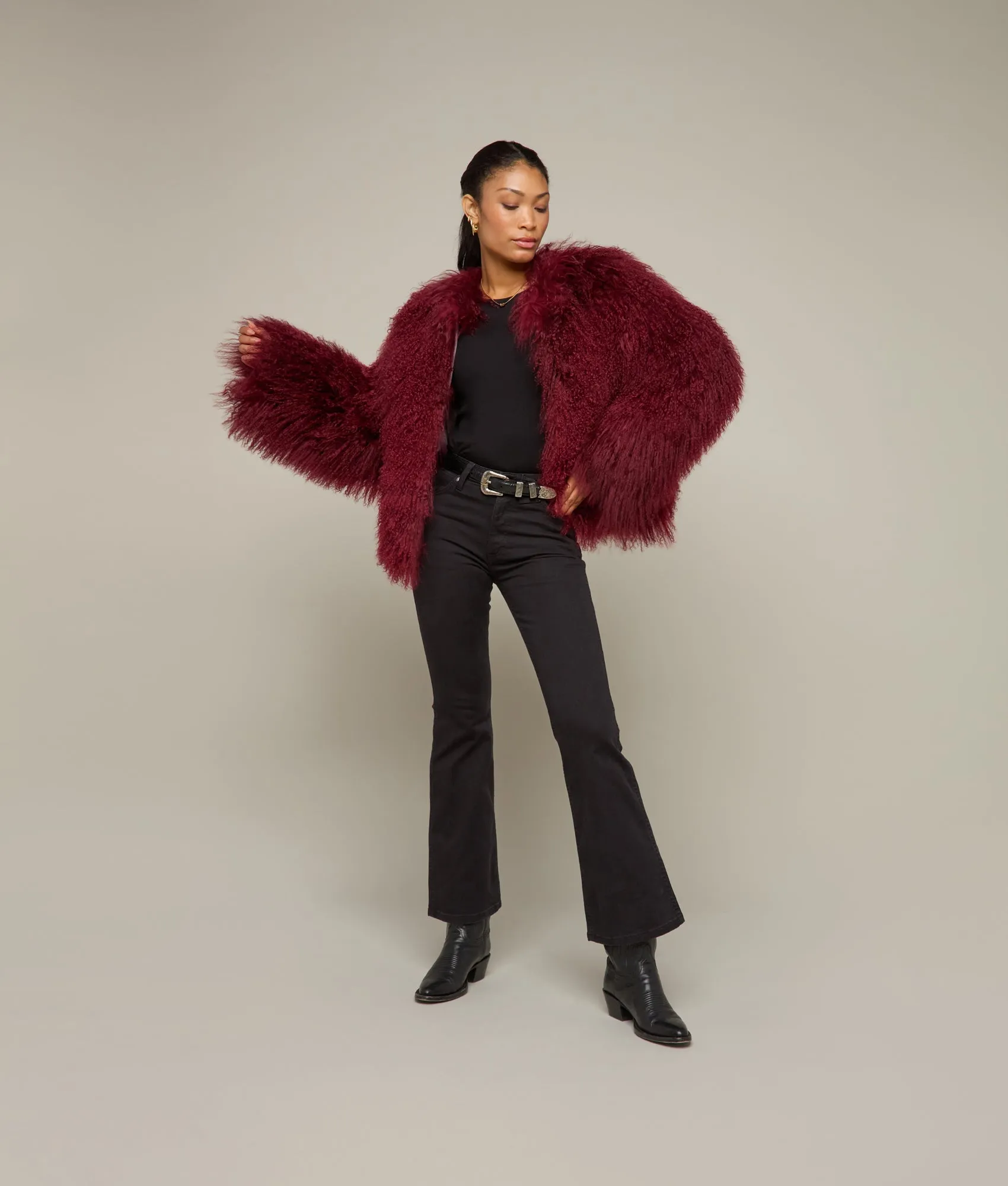 Curly Shearling Jacket :: Oxblood