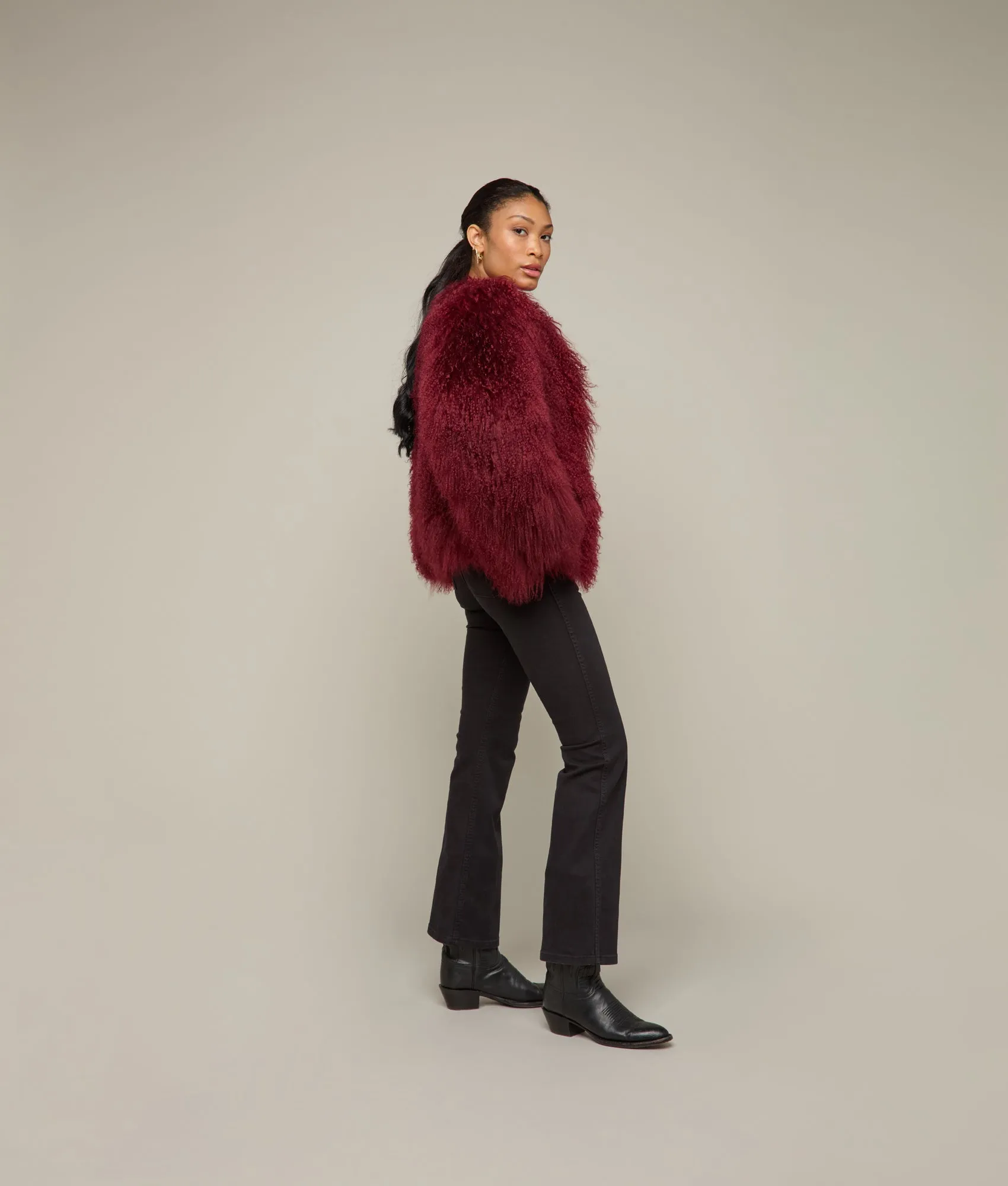 Curly Shearling Jacket :: Oxblood