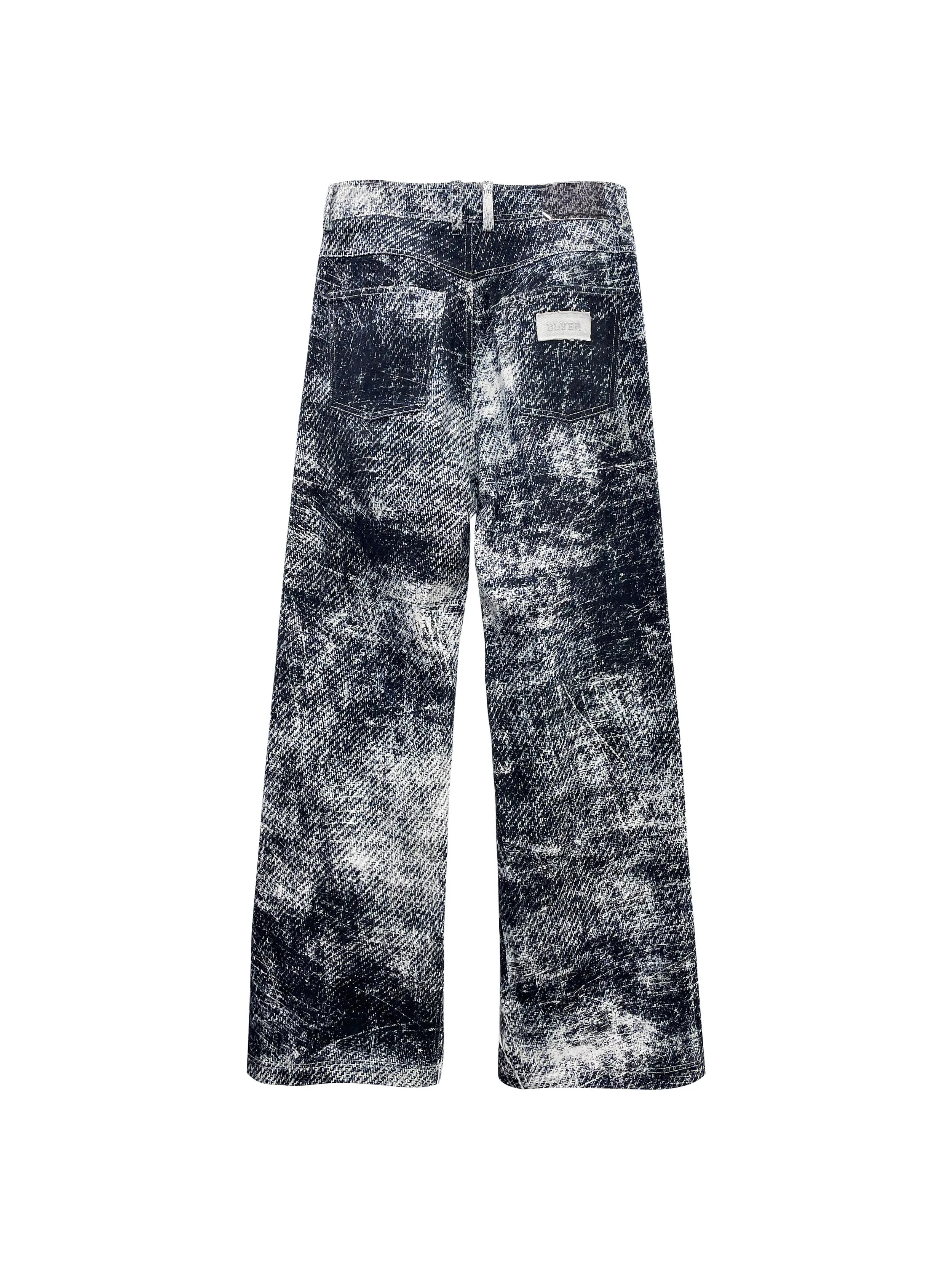 Curved printed denim pants