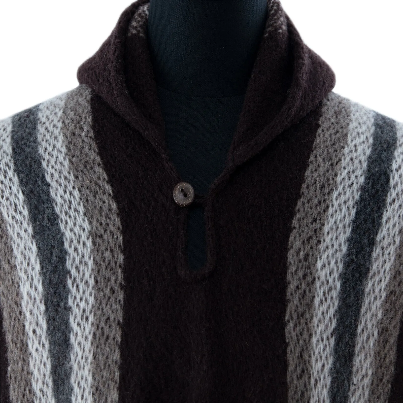 Daule - Llama Wool Unisex South American Handwoven Hooded Poncho - coffee/brown striped pattern