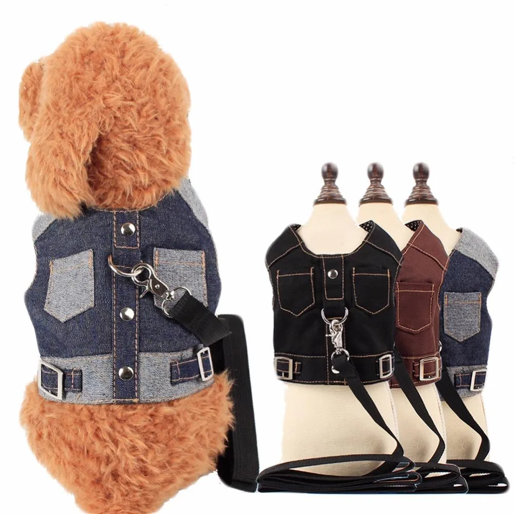 Denim Dog Vest & Leash Set