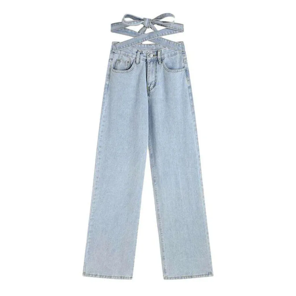 Denim waist belt baggy jeans