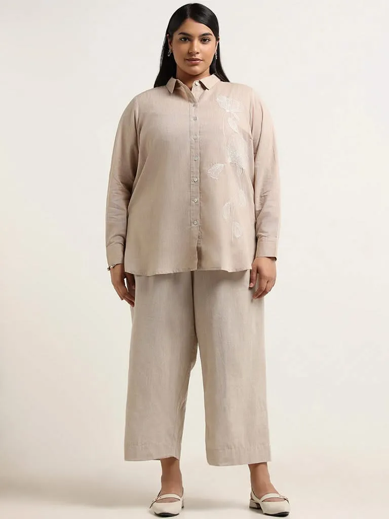 Diza Beige Cotton Palazzos