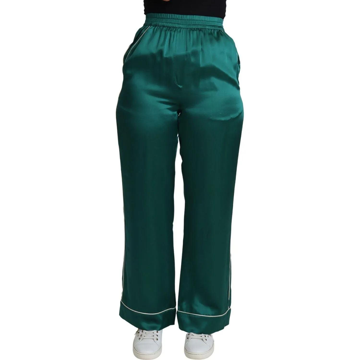 Dolce & Gabbana Exquisite Silk Pajama Trousers in Lush Green