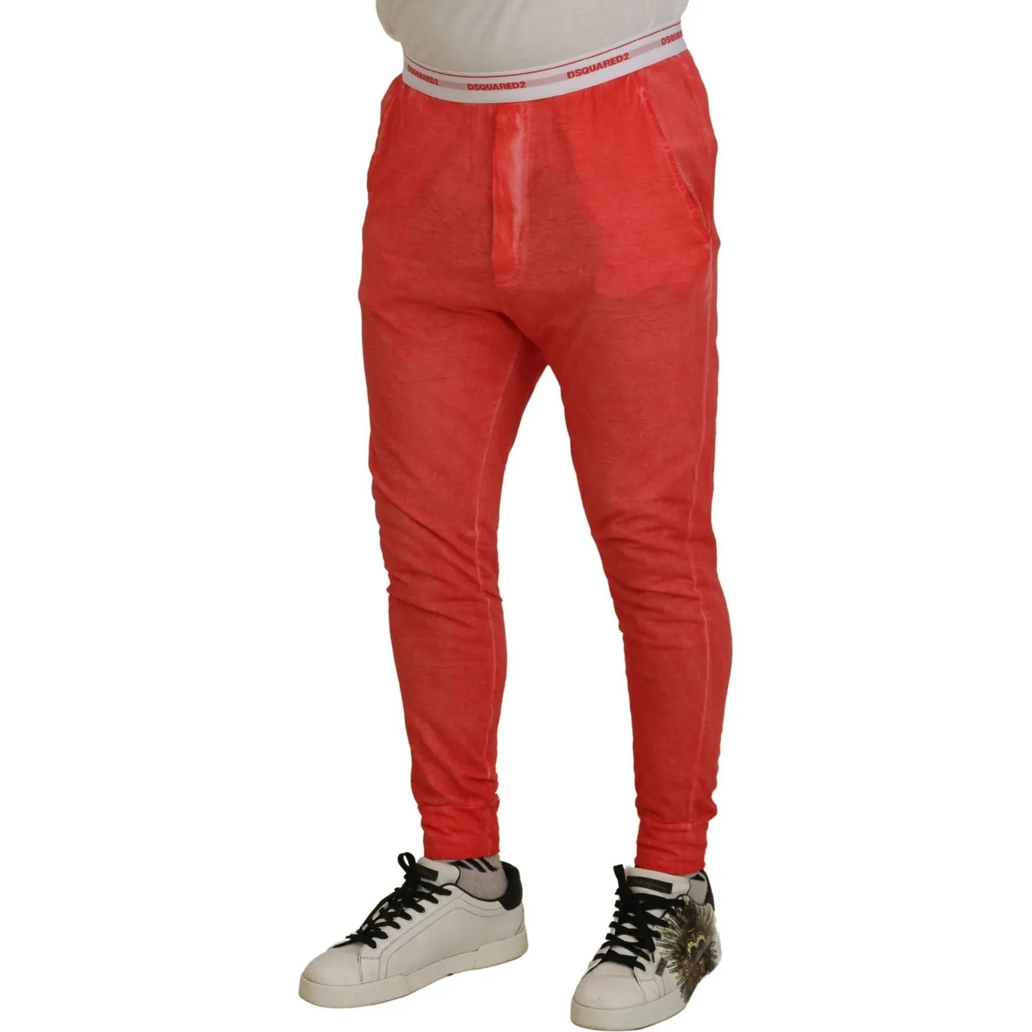 Dsquared² Orange Cotton Elastic Waist Logo Men Pants