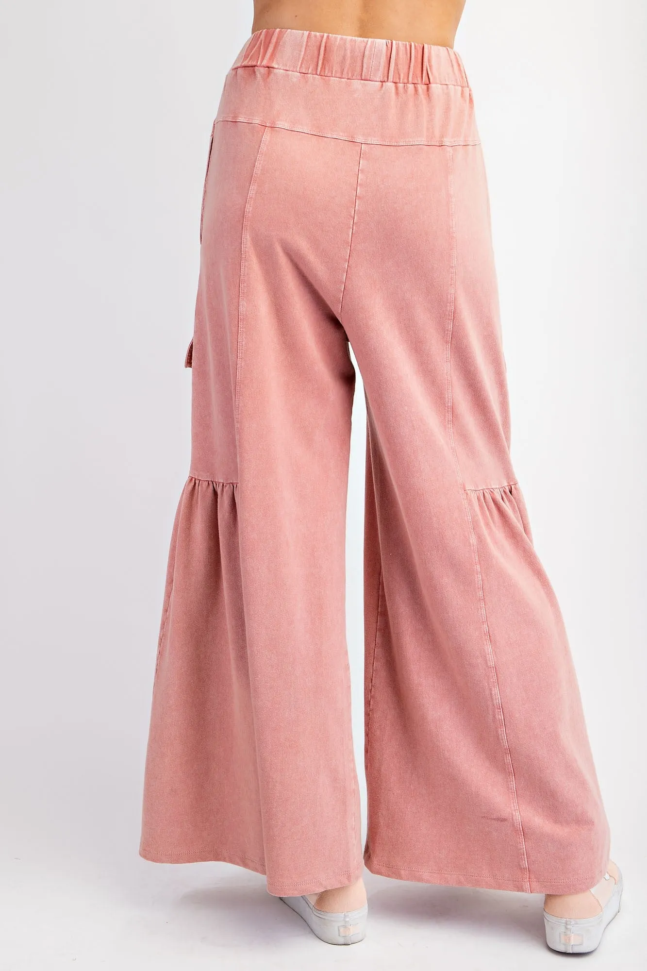 Easel Dusty Rose Mineral Wash Wide Leg Pants