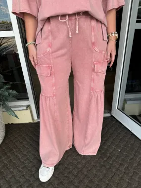 Easel Dusty Rose Mineral Wash Wide Leg Pants