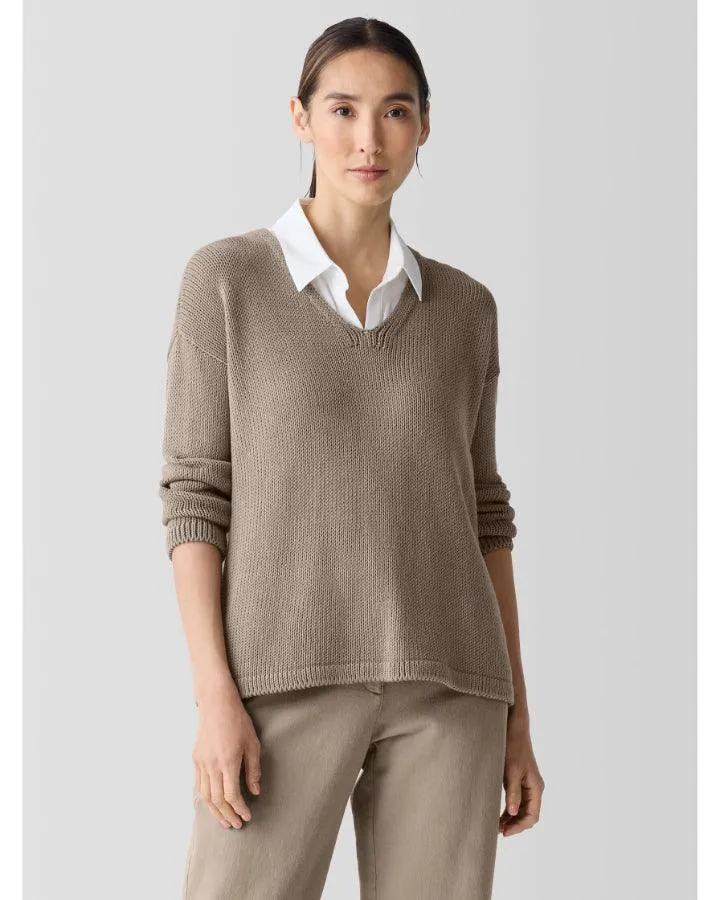 Eileen Fisher Peruvian Organic Cotton Cord Jersey V-Neck Sweater