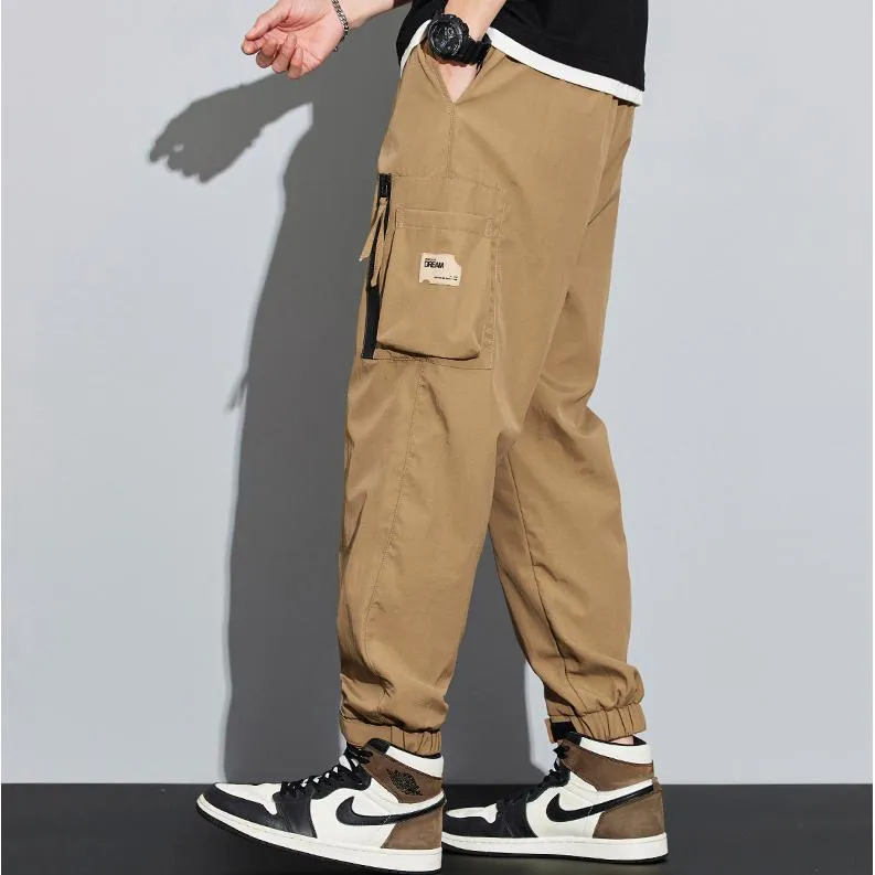 Elasticity Multi-Pocket Zipper Tapered Pants