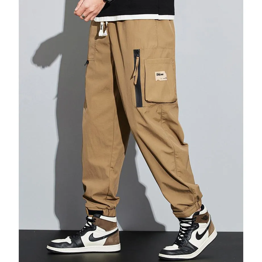 Elasticity Multi-Pocket Zipper Tapered Pants