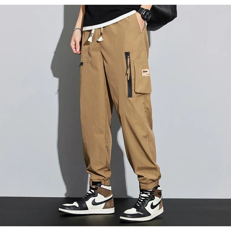 Elasticity Multi-Pocket Zipper Tapered Pants