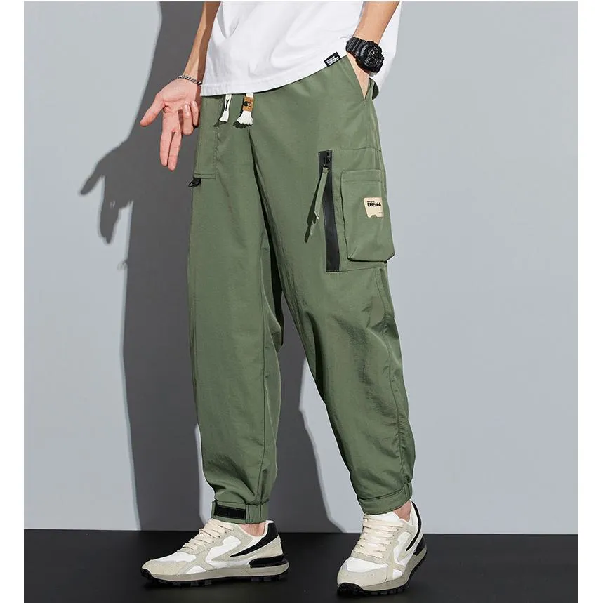 Elasticity Multi-Pocket Zipper Tapered Pants