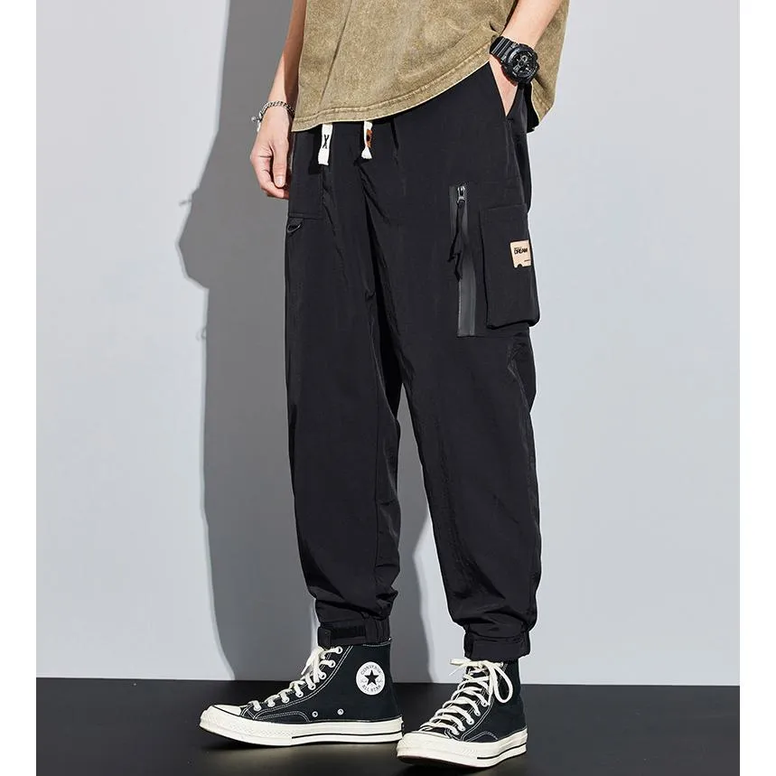 Elasticity Multi-Pocket Zipper Tapered Pants