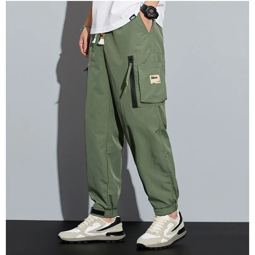 Elasticity Multi-Pocket Zipper Tapered Pants