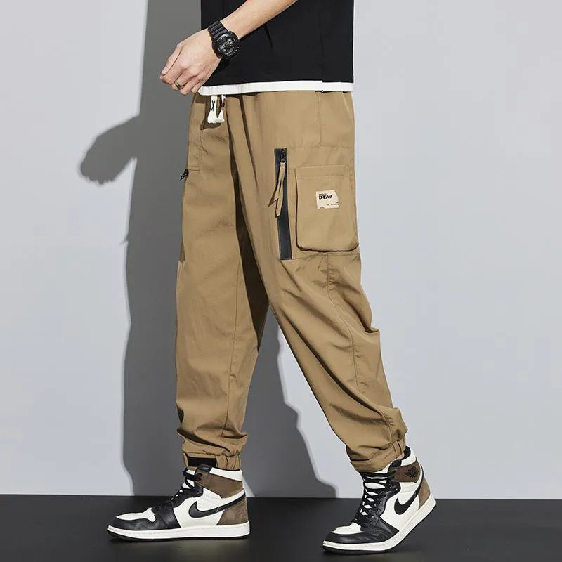 Elasticity Multi-Pocket Zipper Tapered Pants