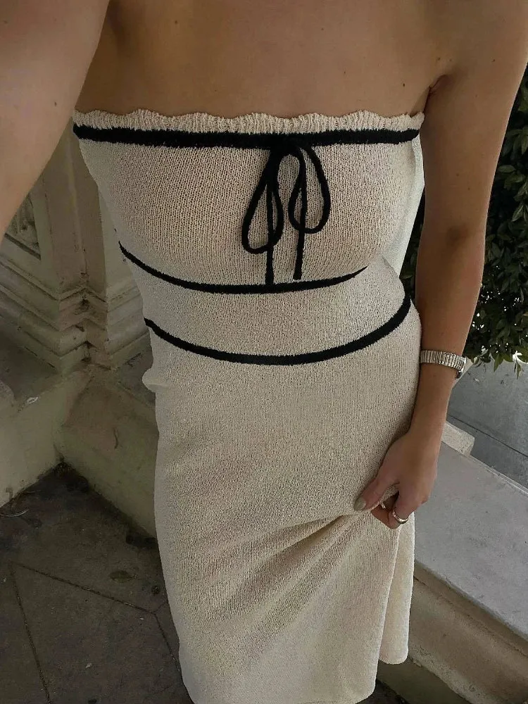 Elegant Strapless Sleeveless Backless Slim Y2K Knitted Summer Fashion Party Maxi Dress