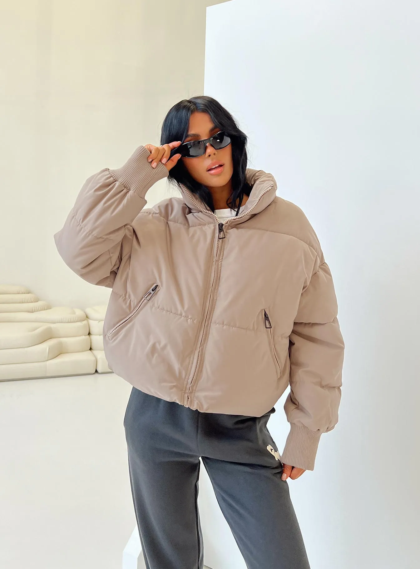 Fashionkova 7th Avenue Puffer Jacket Beige