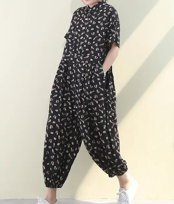 Floral Chiffon Spring Women Casual Jumpsuits Waist Belt Oversize PZ97251