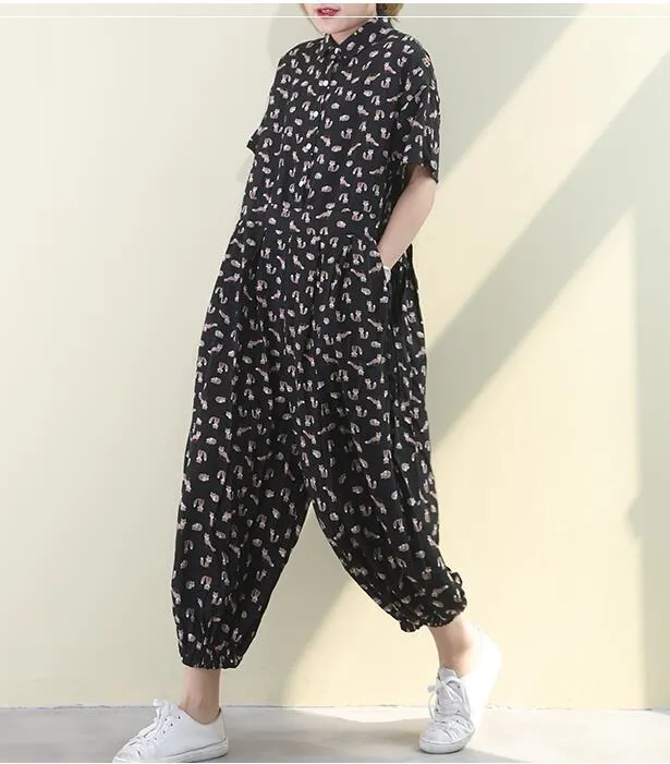 Floral Chiffon Spring Women Casual Jumpsuits Waist Belt Oversize PZ97251